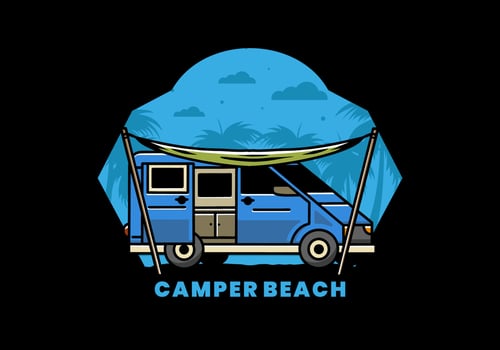 Van camper and flysheet illustration design vector
