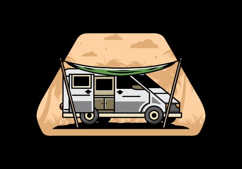 Van camper and flysheet illustration design vector