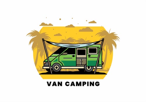 Van camper and flysheet illustration design vector