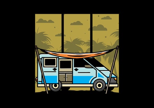 Van camper and flysheet illustration design vector