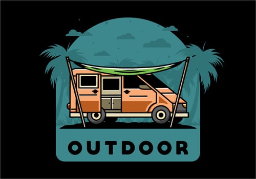 Van camper and flysheet illustration design vector