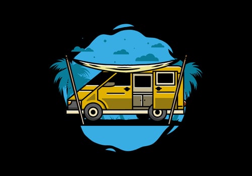 Van camper and flysheet illustration design vector