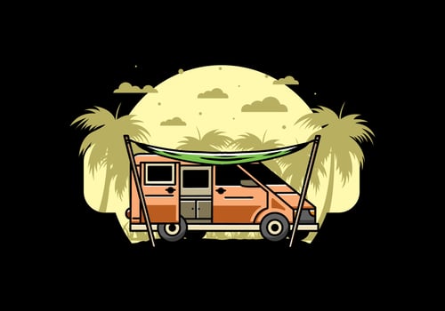 Van camper and flysheet illustration design vector