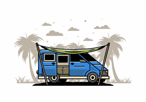 Van camper and flysheet illustration design vector