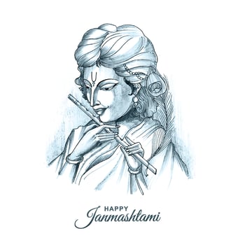 Hand draw modern art sketch lord shri krishna janmashtami card design vector