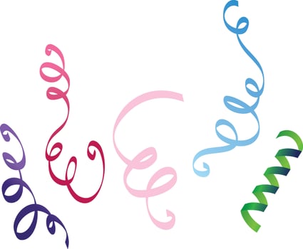 Shiny colorful serpentine ribbon isolated on white. Confetti burst. Festive template. vector