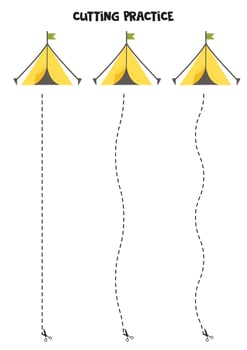 Cutting practice for children with yellow tent. vector