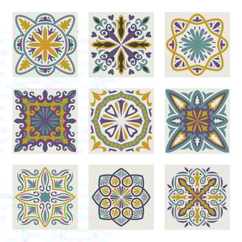 Moroccan Flower Tiles, Vector tile pattern, Lisbon floral mosaic, Mediterranean seamless navy blue ornament. Geometric Abstract art arabesque mosaic