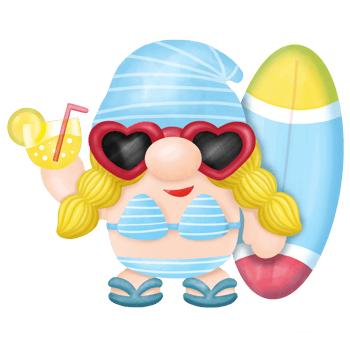Gnomes surfboard summer, Watercolor clipart png