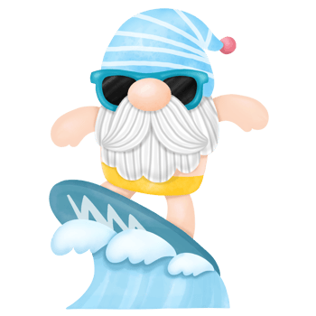 Gnomes surfboard summer, Watercolor clipart png