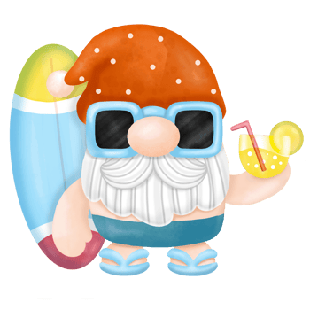 Gnomes surfboard summer, Watercolor clipart png