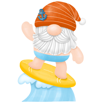 Gnomes surfboard summer, Watercolor clipart png