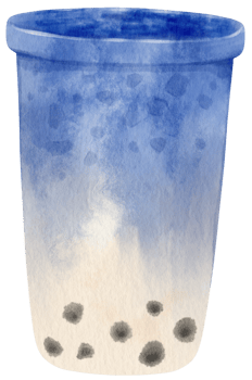 butterfly pea flower tea milk with tapioca pearls watercolor png