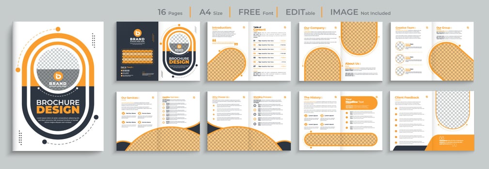 Corporate modern trendy Yellow solid Color 16 Pages multipage A4 Size Company Profile Flyer Business Brochure Design Set Vector Template
