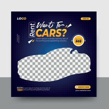 Modern Rent Cars social media post design vector template