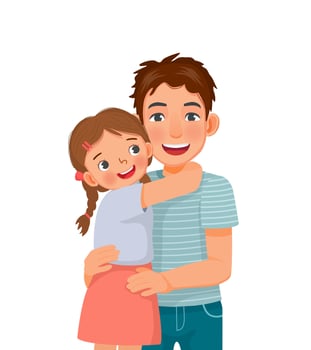 handsome young man hugging his daughter showing father love by embracing his cute little girl vector