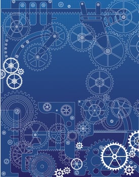 Elements of the mechanism on a blue background vector
