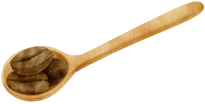 watercolor Roasted coffee beans in wooden spoon png