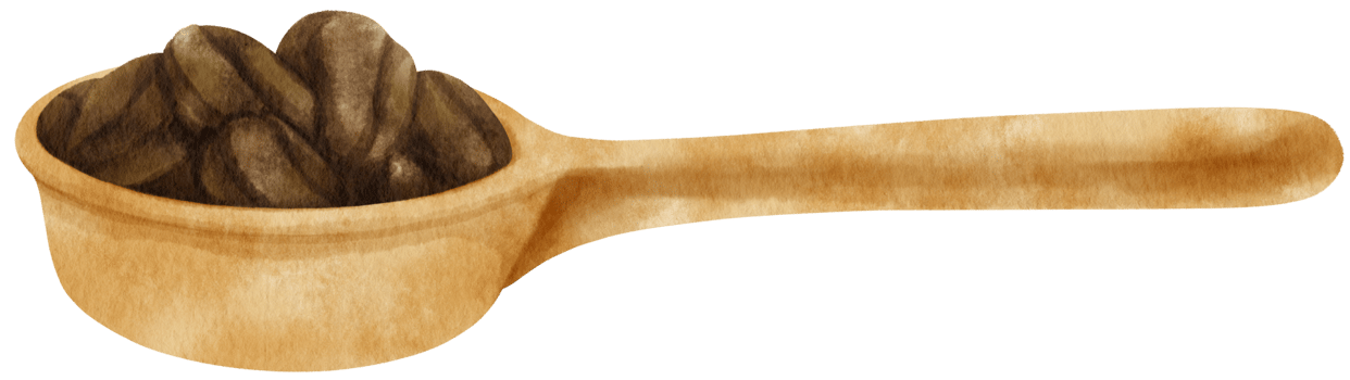 watercolor Roasted coffee beans in wooden spoon png