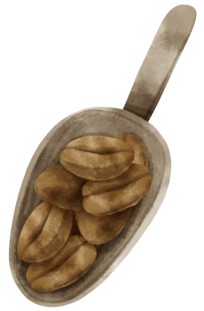 watercolor Roasted coffee beans in scoop png