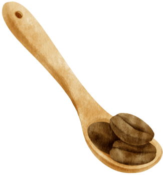 watercolor Roasted coffee beans in wooden spoon png