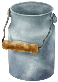 Vintage metal bucket watercolor illustration png