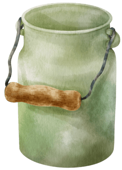 Vintage metal bucket watercolor illustration png