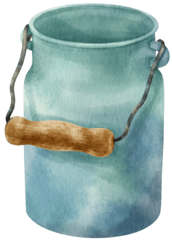 Vintage metal bucket watercolor illustration png