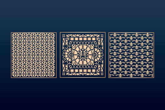 Laser cut ornamental panel templates set decorative lace borders patterns vector decorative elementsborder frame borders pattern islamic pattern files dxf Laser cut panel template cnc files