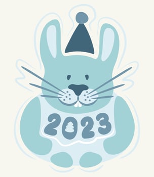 Vector illustration of blue hare. 2023. Happy New Year.