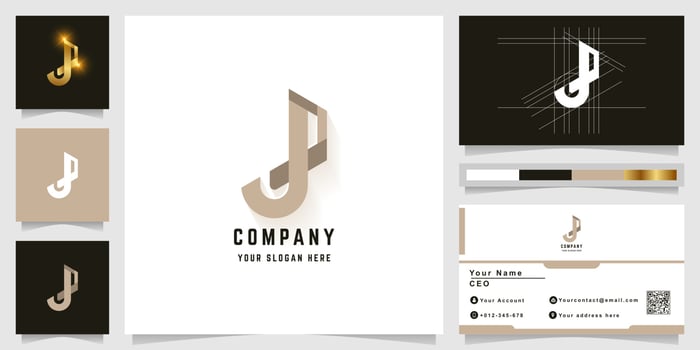 Letter J or P monogram logo with business card design vector
