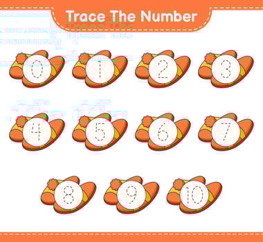 Trace the number. Tracing number with Slippers. Educational children game, printable worksheet, vector illustration