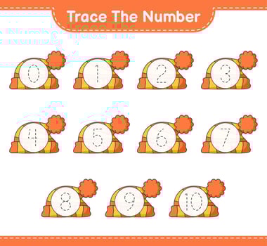 Trace the number. Tracing number with Hat. Educational children game, printable worksheet, vector illustration