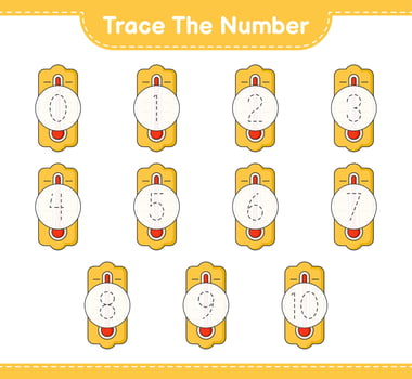 Trace the number. Tracing number with Thermometer. Educational children game, printable worksheet, vector illustration