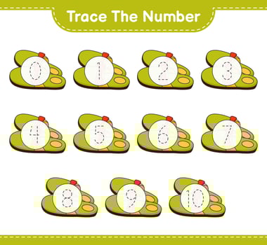 Trace the number. Tracing number with Slippers. Educational children game, printable worksheet, vector illustration