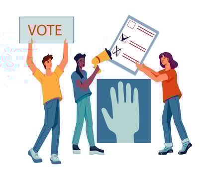 People voting - democracy and the concept of political rights. Online referendum and election choices. Citizens vote in political elections. Vector flat cartoon illustration isolated.