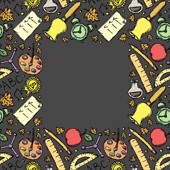 frame with school icons. Back to school. Doodle school background with place for text. Seamless school vector illustration