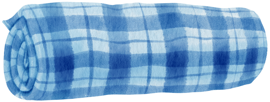 Blue Checkered Beach towel and picnic blanket in watercolor png
