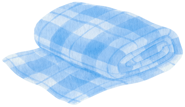 Blue Checkered Beach towel and picnic blanket in watercolor png