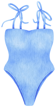 Blue one piece bikini swimsuits watercolor style for summer decorative element png
