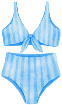 Blue stripes two piece bikini swimsuits watercolor style for summer decorative element png