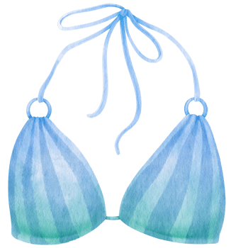 Blue stripes bikini swimsuits watercolor style for summer decorative element png