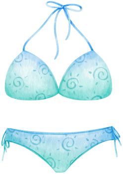 Blue two piece bikini swimsuits watercolor style for summer decorative element png