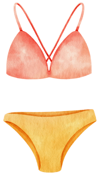 two piece bikini swimsuits watercolor style for Summer Decorative Element png