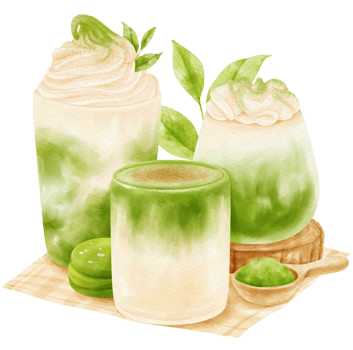 Matcha green tea latte drink composition watercolor png