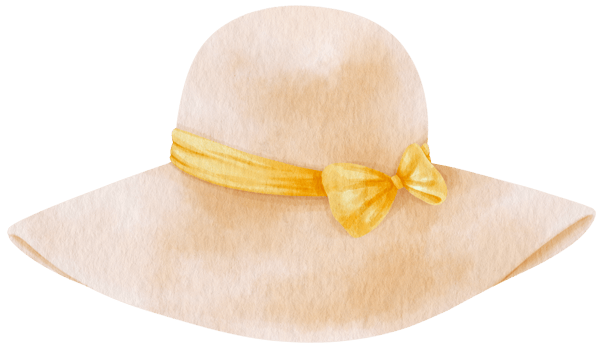Cute White Straw Hat with ribbon watercolor illustration for Summer Decorative Element png