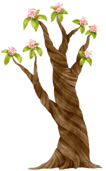Autumn Tree with pink flowers watercolor illustration for Decorative Element png