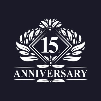15 years Anniversary Logo, Luxury floral 15th anniversary logo. vector