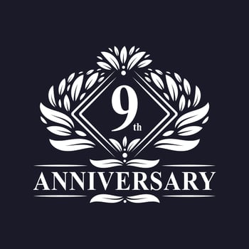 9 years Anniversary Logo, Luxury floral 9th anniversary logo. vector