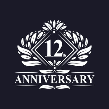 12 years Anniversary Logo, Luxury floral 12th anniversary logo. vector